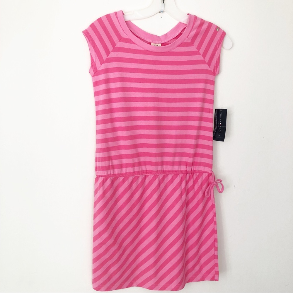 TOMMY HILFIGER 👗‎ pink stripe DRESS Girl LARGE